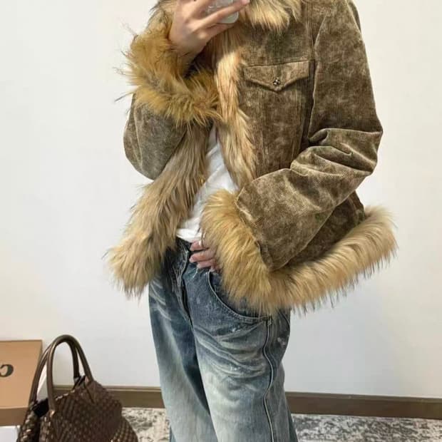 퍼 코듀로이 자켓 오네갸루 갸루 빈티지 Y2K 