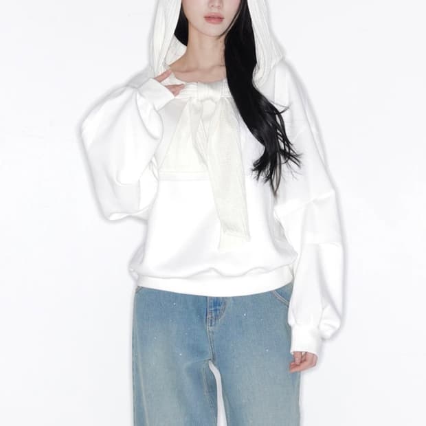 (봄버전) 더티스 리본 후드 화이트