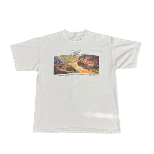 빈티지 90s 미켈란젤로 패러디 Pull My Finger 아트 티셔츠