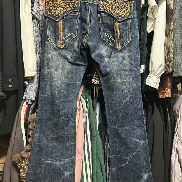 오네갸루 레오파드 워싱 부츠컷 팬츠 Y2K 핀터 