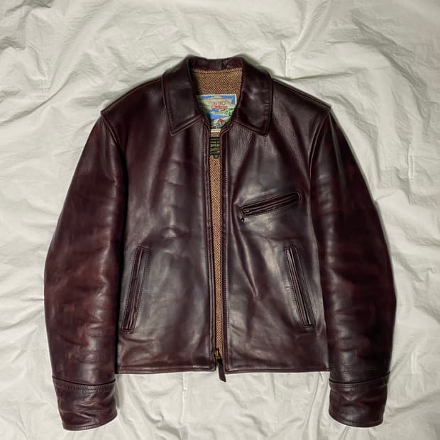 에어로 레더 클로딩 하프벨트 크롬악셀 호스하이드 레더자켓 38Size