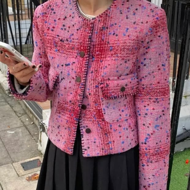 위드마이러브 태향옷장 누빔 믹스드 트위드자켓