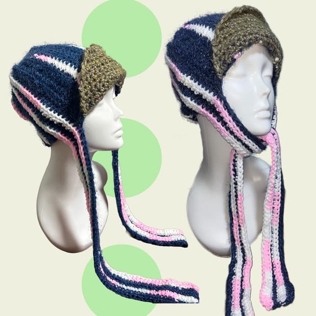 Handmade pink&blue stripe earhat
