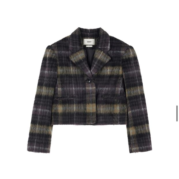 HAIRY CHECK CROPPED JACKET IN PURPLE