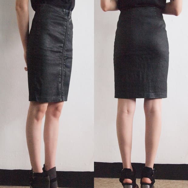올세인츠 코팅 데님 프론트지퍼 스커트