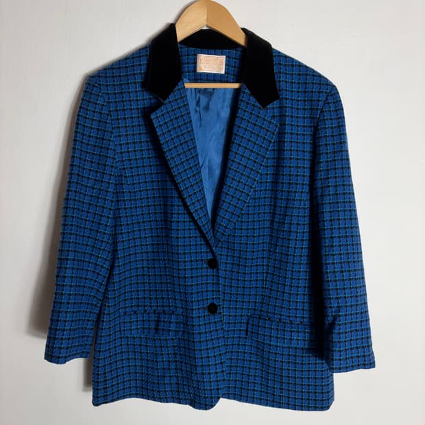 90s 펜들턴 빈티지 블루 하운드투스 체크 울 자켓(Free)