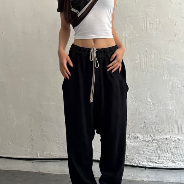 Rick Owens 릭 오웬스 다크쉐도우 블랙 드로우스트링 사루엘 팬츠