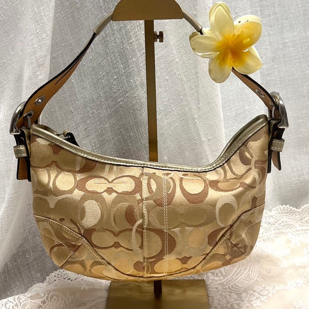 90s coach 시그니처 라떼 베이지 브라운 자카드 숄더백 핸드백