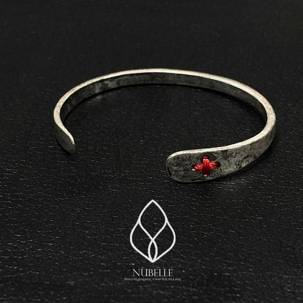 🌗 Red stitch bracelet / 엔틱 레드 스티치 실버 팔찌