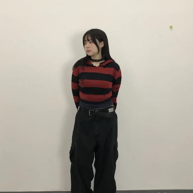 Red Black Punk Crop Hoodie