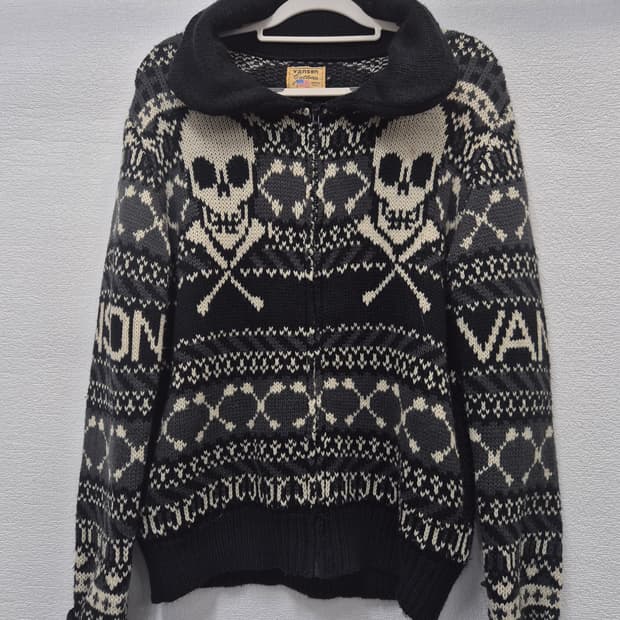 밴슨 VANSON 스컬 코위찬 헤비울 스웨터 집업 니트 / M(정품)