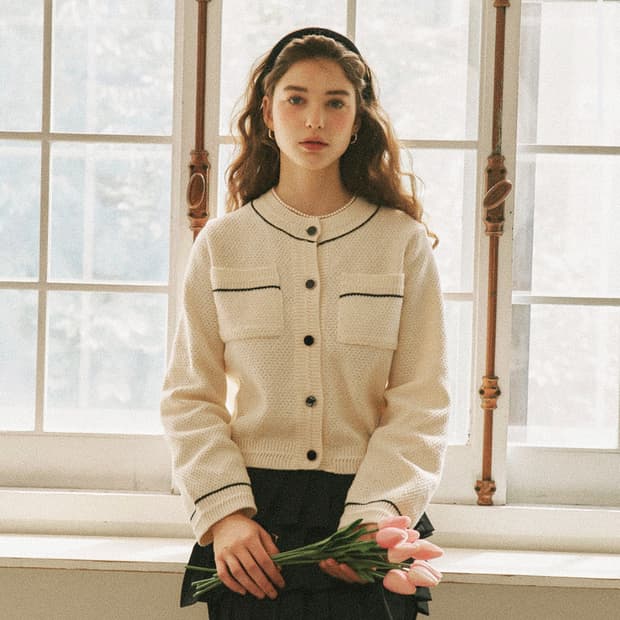 론론(RONRON) 트위드 니트가디건 55-66