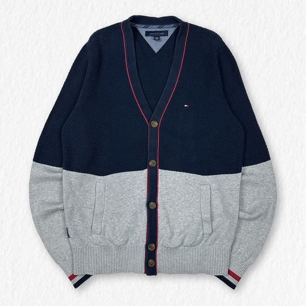 타미힐피거 배색 가디건