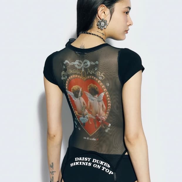 에즈이프캘리 CORSET MESH T-SHIRT BLACK