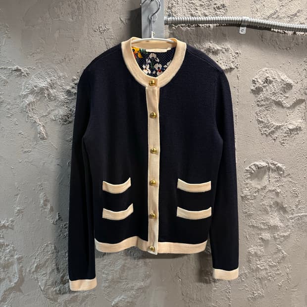 토리버치 TORY BURCH 골드 버튼 배색 니트 가디건 네이비 