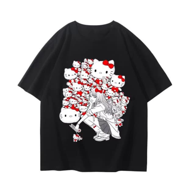 산리오 헬로키티 이토준지 토미에 티셔츠 블랙 L
