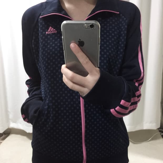 아디다스 네이비 핑크 도트 스포티 트랙탑 져지