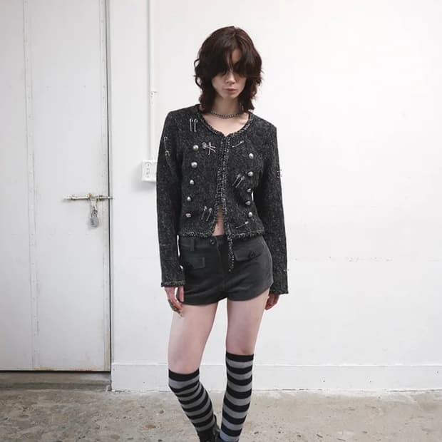 데어드 더블 버튼 니트 가디건