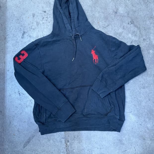 폴로 랄프로렌 빅포니 넘버3 블랙 레드 후드티