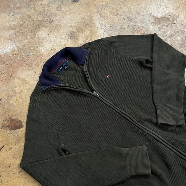 타미힐피거 카키 니트 집업 