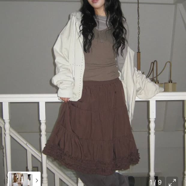 플레이스 스튜디오 레이스 프릴 밴딩 미디스커트