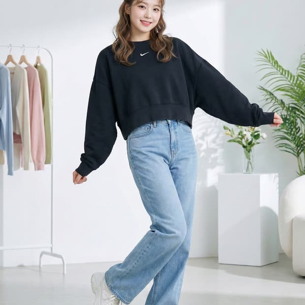 나이키 에센셜 오버사이즈 크롭 맨투맨