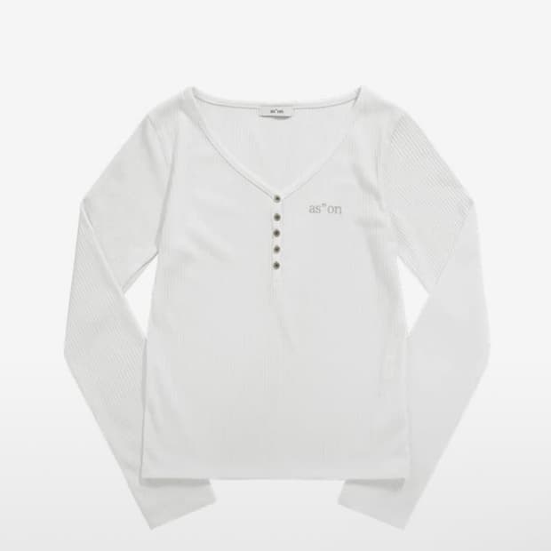 애즈온 버튼티 WISH RIBBED BUTTON TEE / IVORY