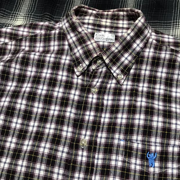 재팬 코엔 퍼플 체크 버튼다운 셔츠