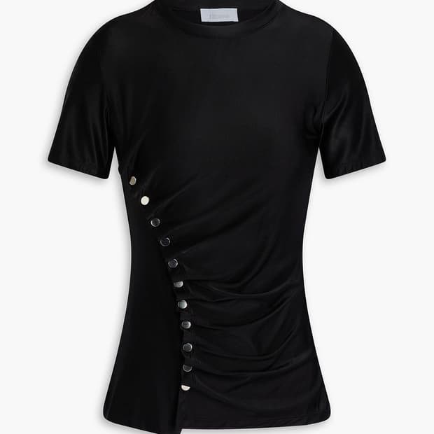 snap detailed strech-jersey T shirt