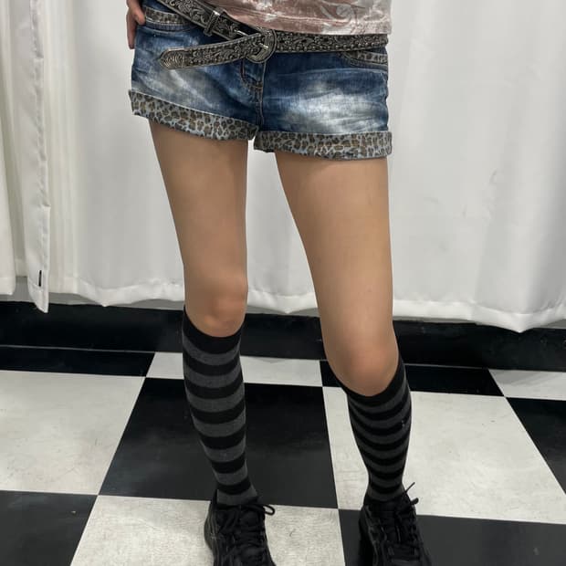 🎸레오파드 디테일 라이트블루 데님 숏츠🎸