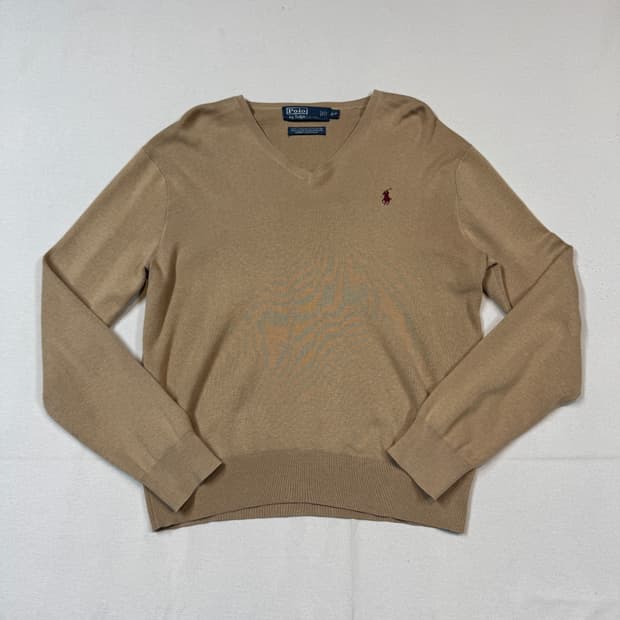 S) 폴로 랄프로렌 피마코튼 브라운 브이넥 니트