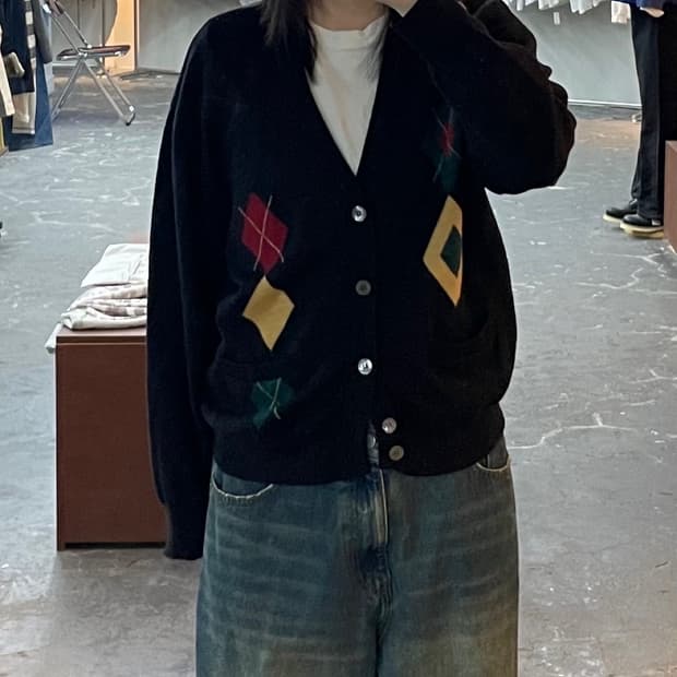 크리스찬 디올 아가일 패턴 울 혼방 가디건 H1402