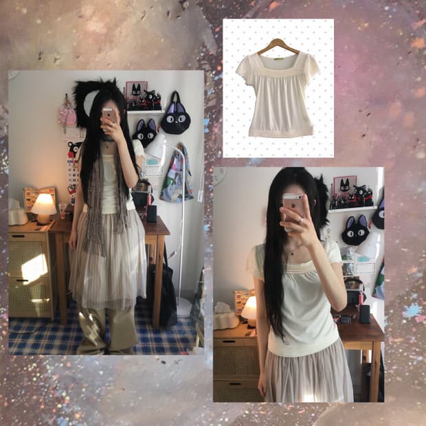 vintage pin-tuck sleeve top ivory