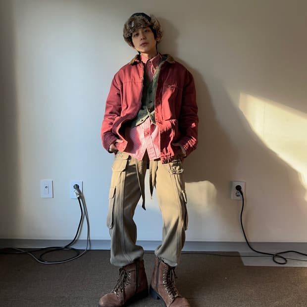 Pull & Bear 버건디 쉐르파 초어 자켓