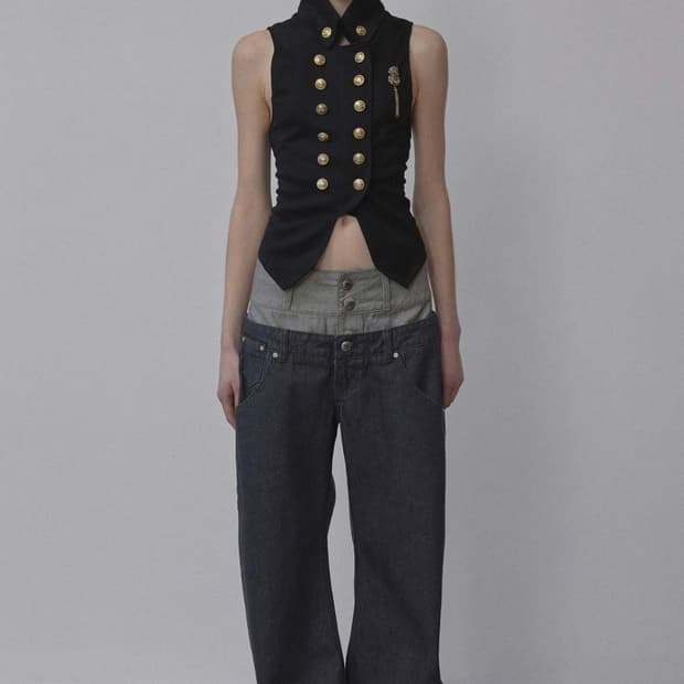 스컬프터 Beaded Layered Denim Pants Nonfade