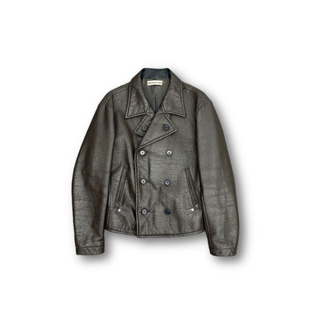 90s) Men eco leather pea coat