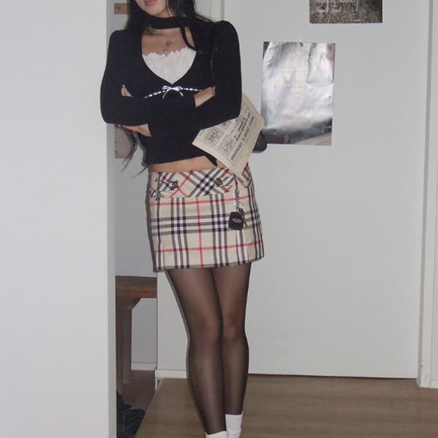 Classic Tuck Check Skirt / m size