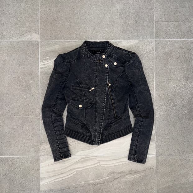 SISLEY black denim line zipper biker jk