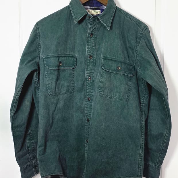 L.L.Bean 그린 플란넬 워크 셔츠 S