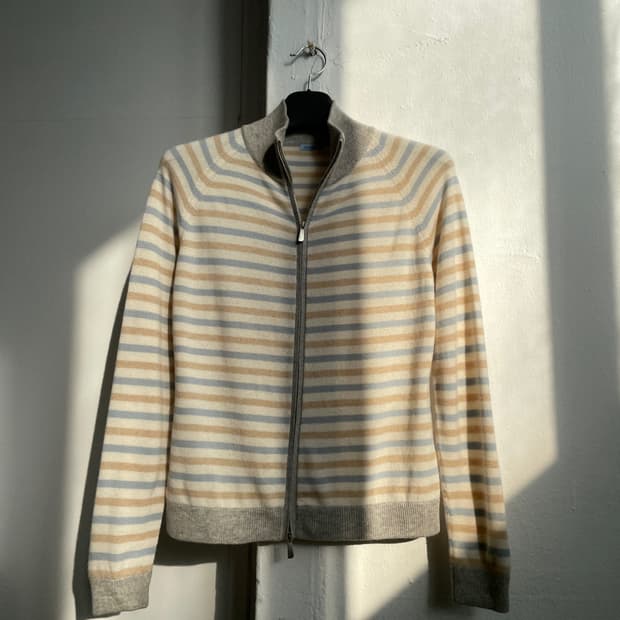 말로 캐시미어 스트라이프 니트 집업