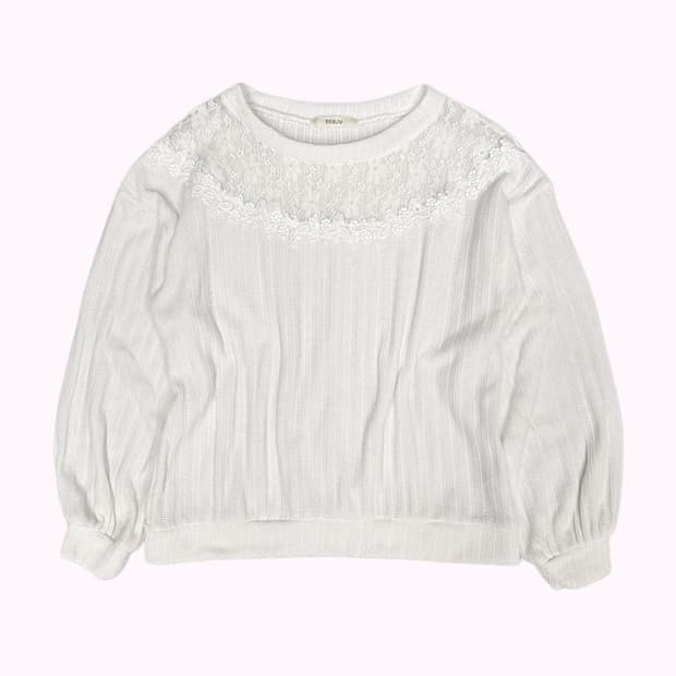 lace see-through yoke white knit