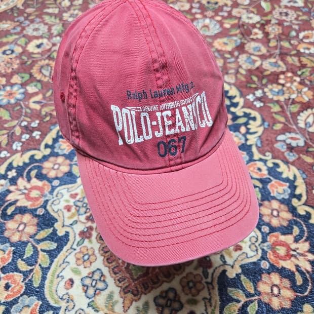 폴로 진스(POLO JEANS) 빈티지 워싱 레드 볼캡