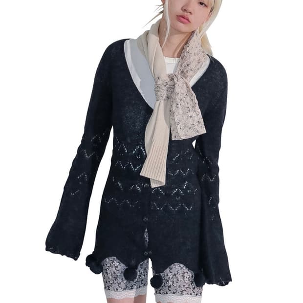 퍼버즈 25FW 폼폼 모헤어 가디건