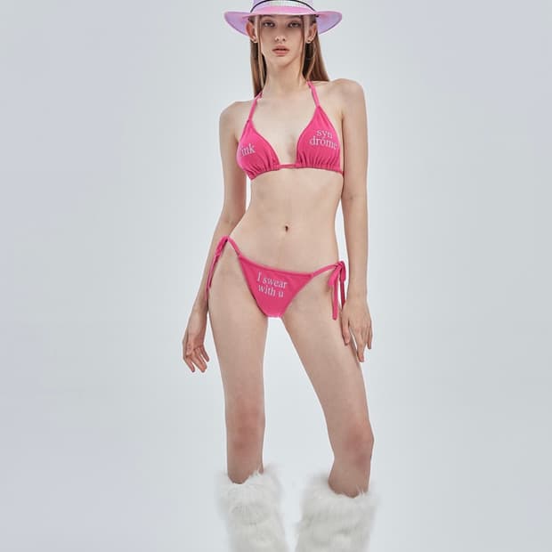 크랭크 레터링 테리 비키니 핫핑크