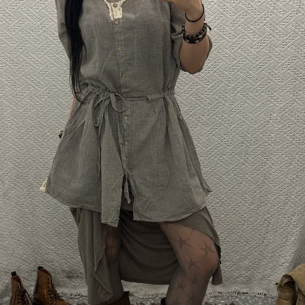 빈티지 러블리 레이스 베이비돌 미니체크 퍼프 원피스 K0079