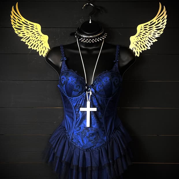 EBLIN 펑크 고스 고딕 레이스 블루 코르셋 탑