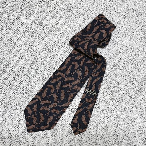 조르지오 아르마니 빈티지 리프 패턴 실크 타이