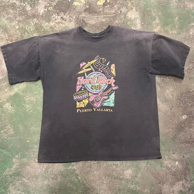 90s [2XL] 하드락카페 푸에르토 바야르타 빈티지 반팔 티셔츠 페이드
