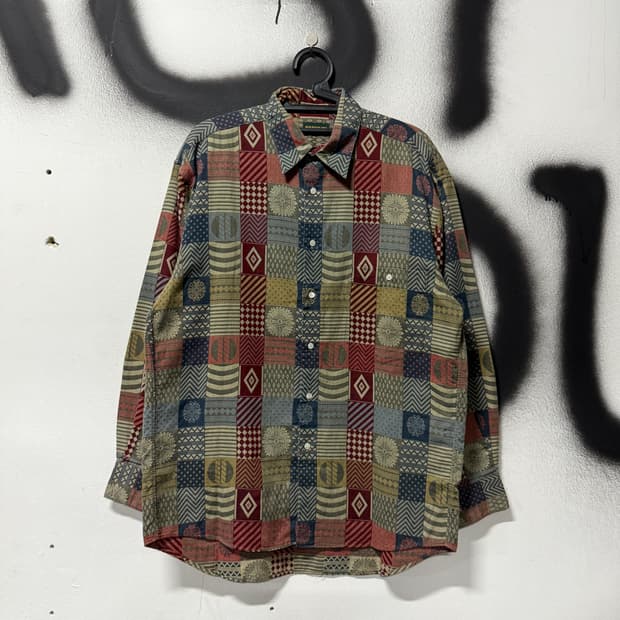 VTG 빈티지 에스닉 체크 풀 패턴 원포켓 코튼 긴팔 셔츠