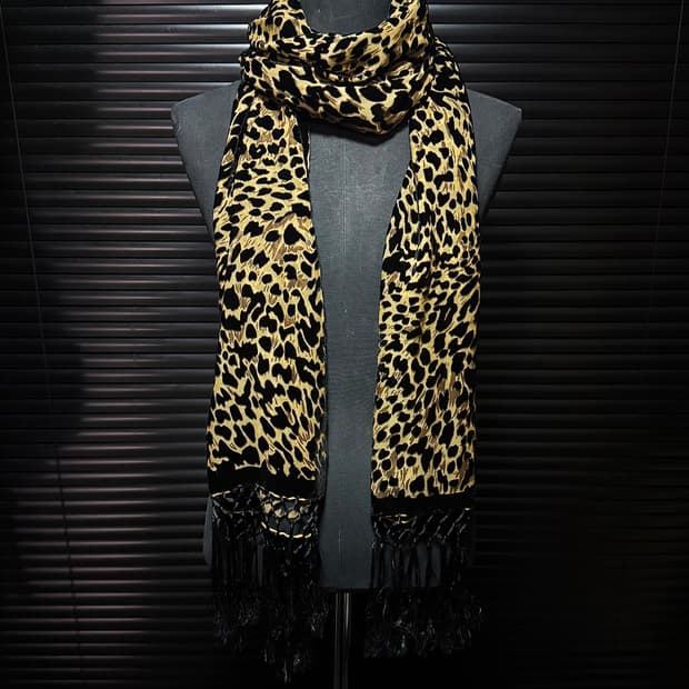 실크 벨벳 벨루어 레오파드 호피 머플러 프린지 락시크 고스펑크 갸루 모리